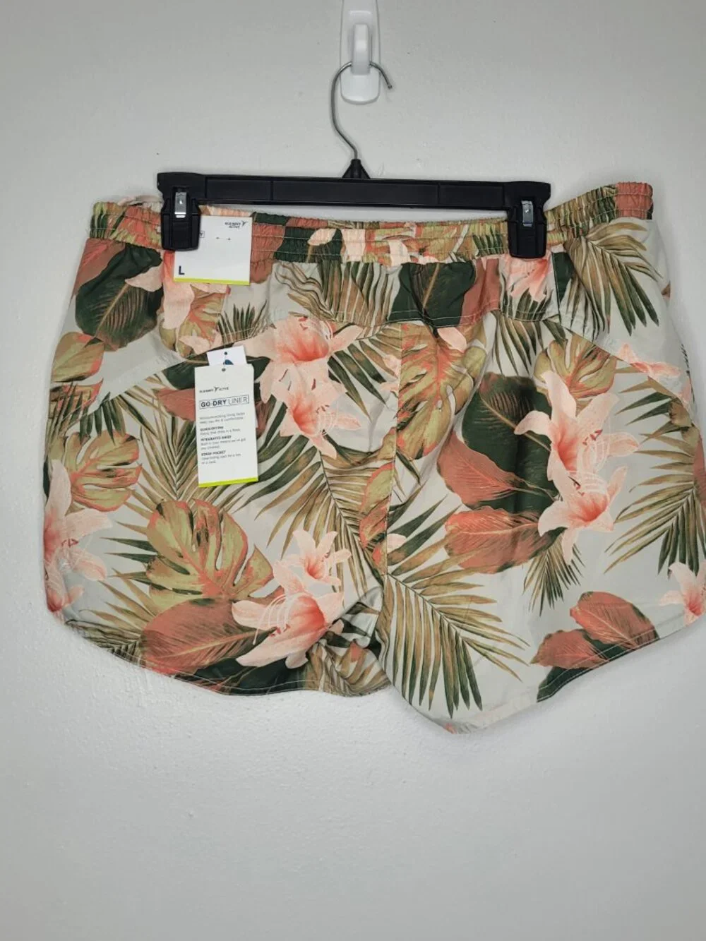 Old Navy Active Go-Dry Tropical Floral Running Shorts Pink Green size large NWT